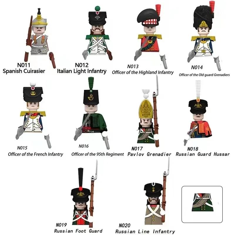 Napoleonic Wars Military Soldiers Building Blocks British France Prussia Cavalry Army Russian Infantry Figures Bricks Kids Toys