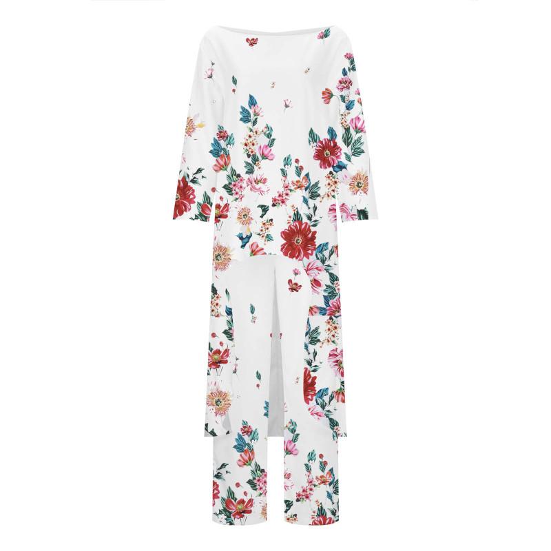 Женский комплект, модный повседневный свободный топ больших размеров с укороченными рукавами и принтом нестандартной формы + прямые брюки