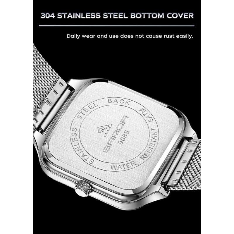 Luxury Men's Quartz Watch Fashion Square Case Week Date Display Waterproof with Silicone/Mesh Band Casual Wristwatch for Men