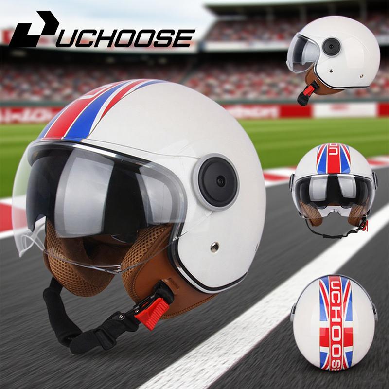 UCHOOSE 3/4 Открытые мотошлемы Для мужчин Женщин Винтажные Moto Bike Cascos Скутер Защитные шлемы