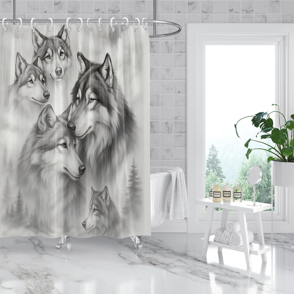 1 шт. Занавеска для душа с принтом в виде волка, водонепроницаемая, с 12 крючками, для ванной комнаты, душа, ванны, модное домашнее использование