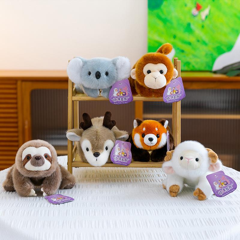 Adorable Three-Pose Animal Figurines: Plush Panda, Raccoon Doll, Desktop Companion