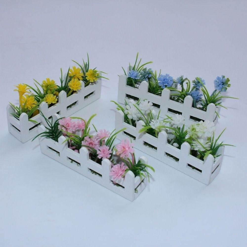 1:12 Scale Flower Fence Decor Lifelike Miniature Potted Plants Toys  Doll House Decor