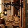Bookworm Office Accessory Vintage Bookshelf Light with Cat Sleeping on Book Design, Retro Lantern Small Indoor Accent Lamp for Reading, Decorative LED