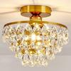 Modern Small Crystal Ceiling Light Fixture Mini Gold Semi Flush Mount Chandelier Light Fixture for Hallway Bedroom Bathroom Closet E27