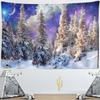 Снежный ночной пейзаж Гобелен Настенный гобелен Сосна Красочное звездное небо Хиппи Простой и свежий Богемный декор комнаты