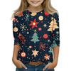 Рождественские топы с принтом для девочек-подростков 5-16 лет, футболки с круглым вырезом и рукавами 3/4, модные топы, нарядные футболки