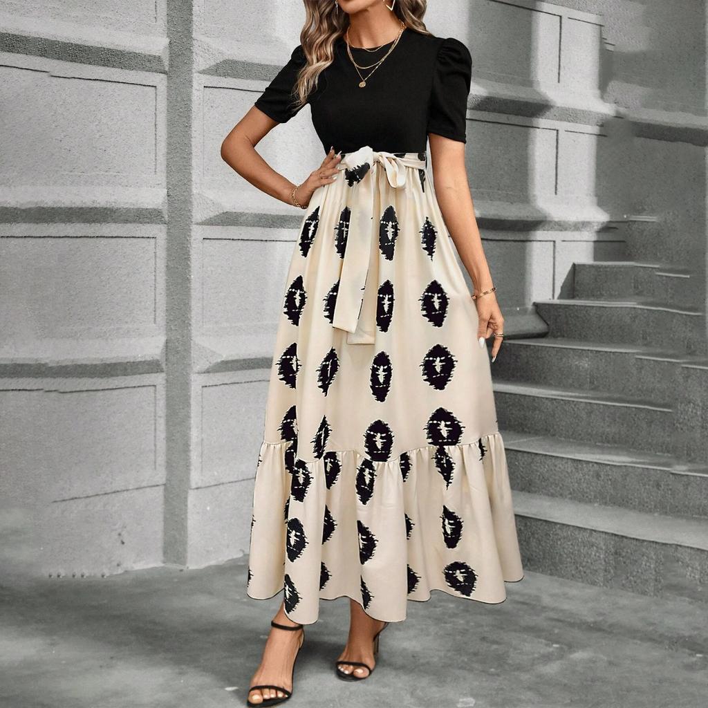 Women's Floral Print High Waist Fashionable And Elegant Dress