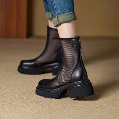 Модные Новые Женские Туфли Однотонные Круглый Носок Толстый Каблук Женские Сапоги Модные Сетчатые Дышащие и Удобные Женские Сандалии