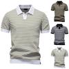 Men's Summer Striped Buttonless V-Neck Short Sleeve Top Men's Casual Fashion Shirt