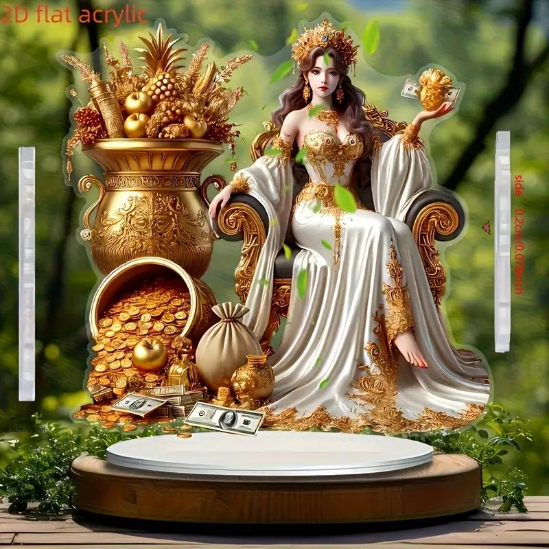 Богемный стиль богиня богатства decora логотип и табличка с яркими цветами и реалистичным дизайном, подходящие для домашнего и офисного decora