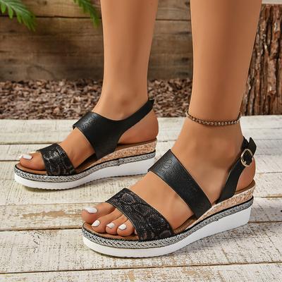 Летняя женская обувь 2024 года Модные женские сандалии с открытым носком и цветными блоками Большой размер Клиновидная подошва Ремешок Ремешок Женские римские сандалии