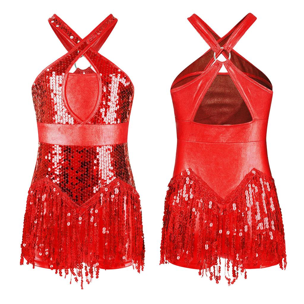 Детское боди для латинских танцев Ча-Ча с бахромой, купальник с блестками и кисточками, костюм для выступлений, одежда для танго, джаза, танцев