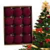 12pcs Christmas Balls Red Flocked Painted Balls Decoration Hanging Balls Window Decoration Arrangement Suede Balls
