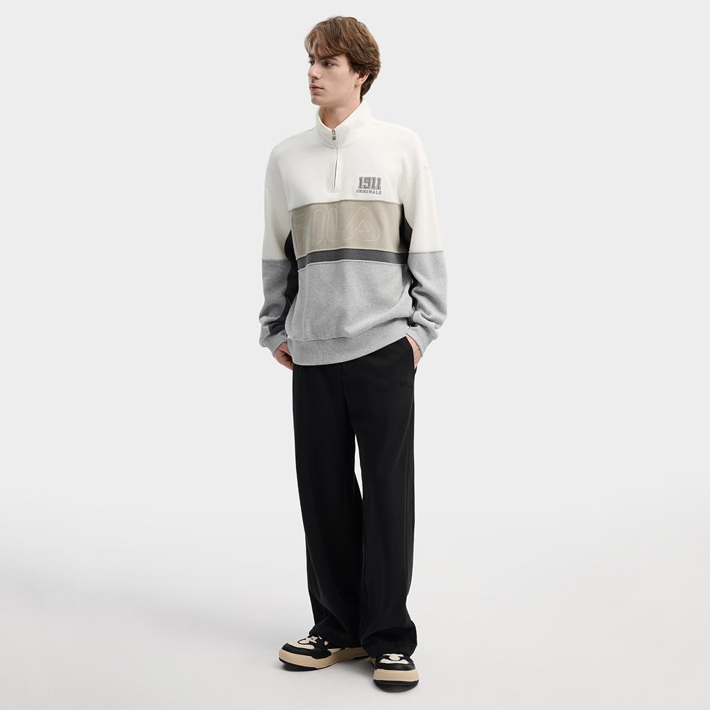 Fila Оригинальная Мода Классический Ретро Спорт Кэжуал Индивидуальность Тренд Полосатый Цветовой Блок Удобный Универсальный Свободный Свитшот на Половину Молнии F11M619211FWT