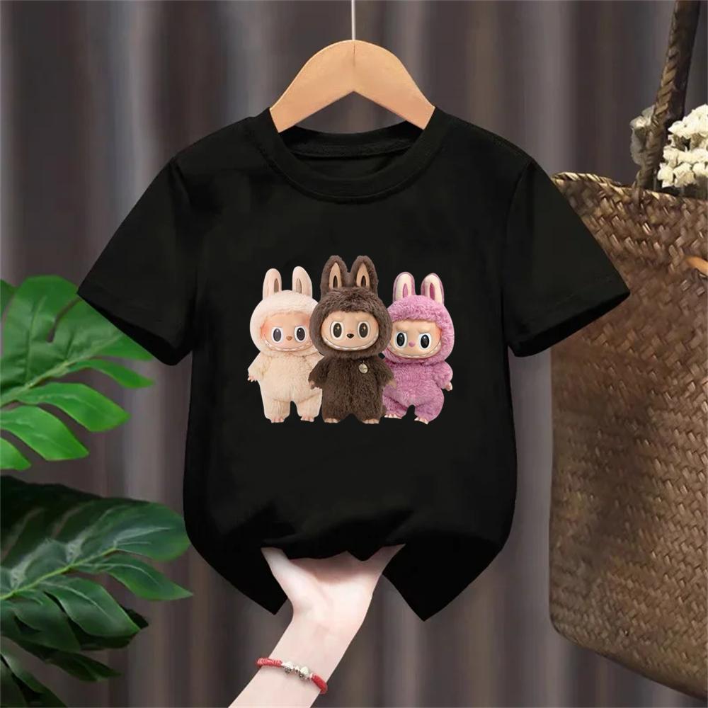 T-shirt Suitable for Labu Doll Print Boys Girls Top 3-12 Age Toddle T-shirts Summer Casual Short Sleeve Fashion Clothing