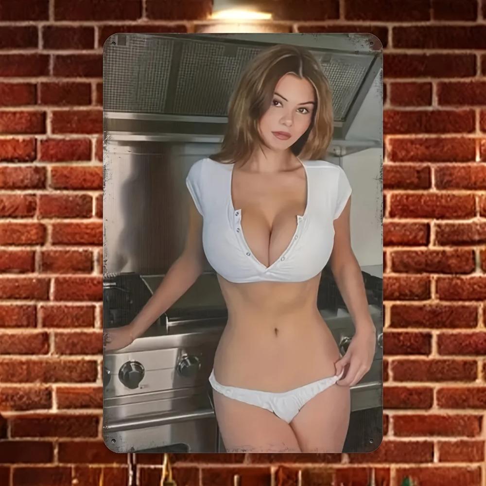 Сексуальная Кухонная Леди Металлическая Настенная Картина 8x12 Дюймов Алюминий 2D Плоский Декор для Дома Бара Кафе