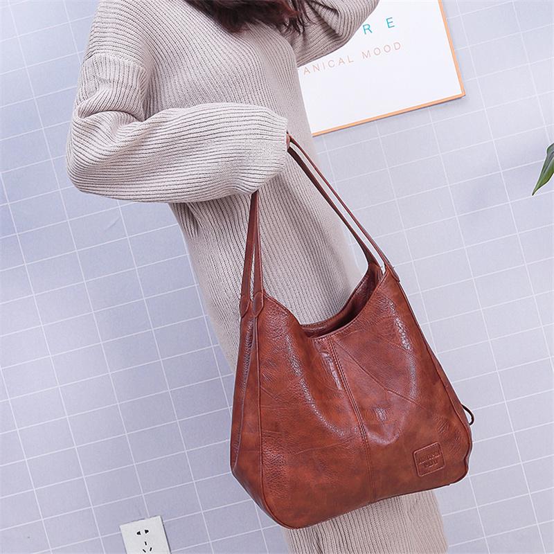 Women Solid Color Bag Vintage Shoulder Bag Large Capacity Handbag
