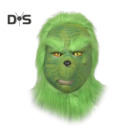 Christmas Face Cushion Realistic Latex Green Head Cover Santa Claus Cosplay Costume Christmas Party Accessories for Adults Teens