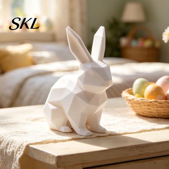 Burr-free Smooth Surface Decor 3D Printed Geometric Rabbit Ornaments, Creative Bunny Figurine, Minimalist Animal White Statue Art Decoration,