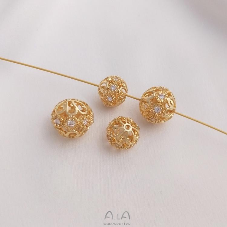14K Gold-Filled Zirconia Flower Ball Spacer Beads for DIY Jewelry Bracelets