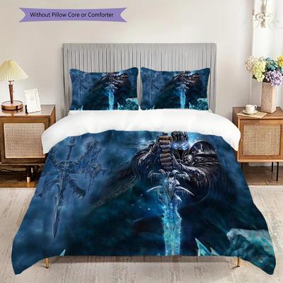 Epic Fantasy Warrior Scene Three-piece Set (1 * Duvet Cover + 2 * Pillowcase, Without Core) 2D Flat Duvet Cover and Pillowcase Soft and Comfortable