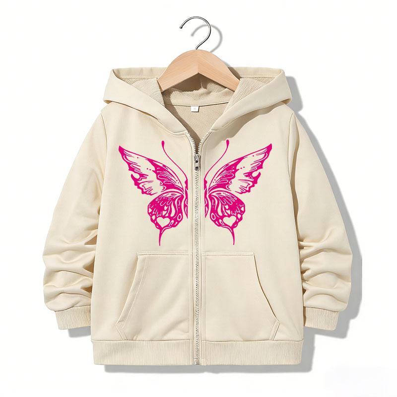 Fashion Kids Zipper Hoodie Funny Casual Butterfly Letter Hoodies Jackets Boys Girls Zip Up Sweatshirt Hoodies Children Clothing