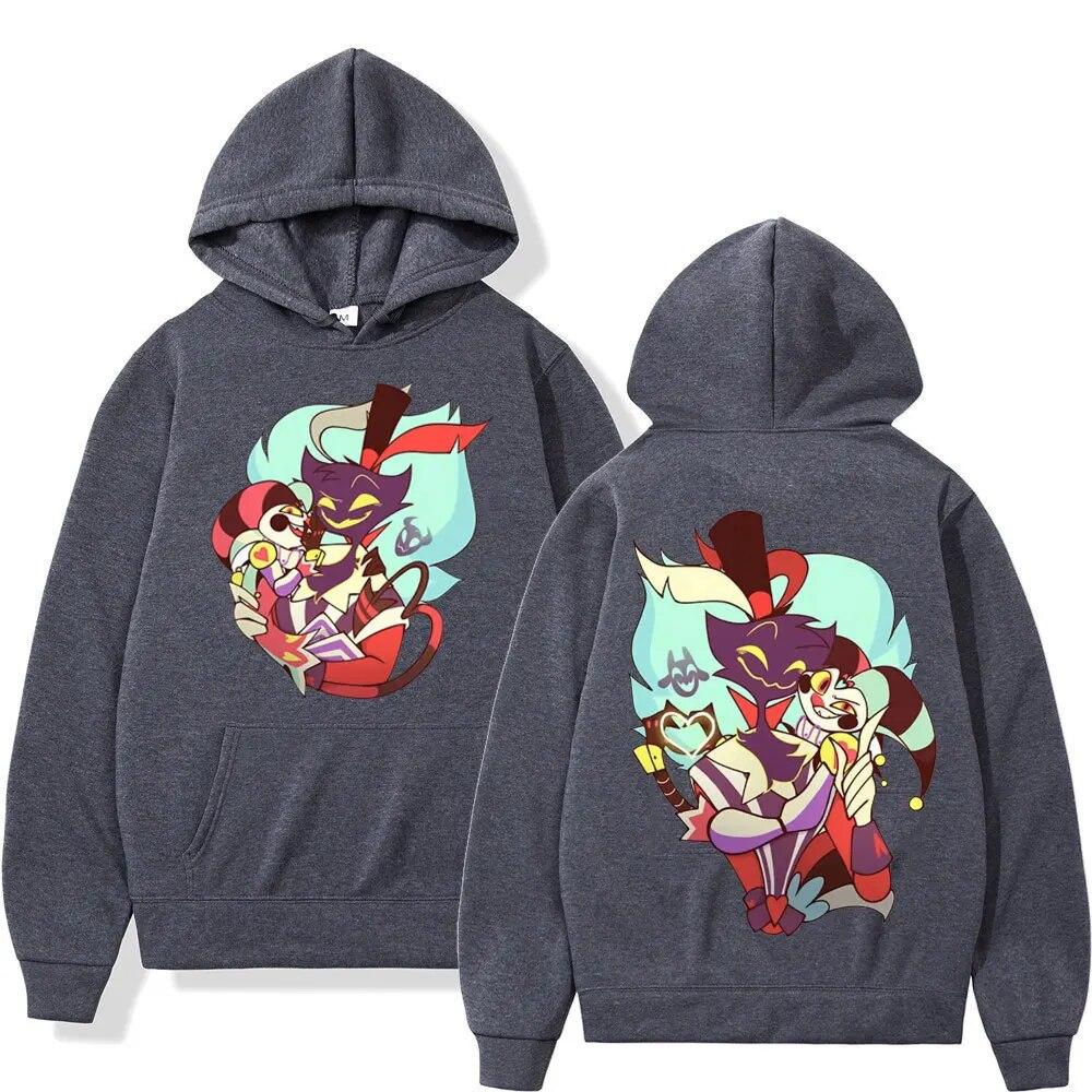 Anime Helluva Boss Double Sided Print Hoodie Unisex Women High Street Fashion Oversized Pullovers Cartoon Trend Hooded Sweatshirts