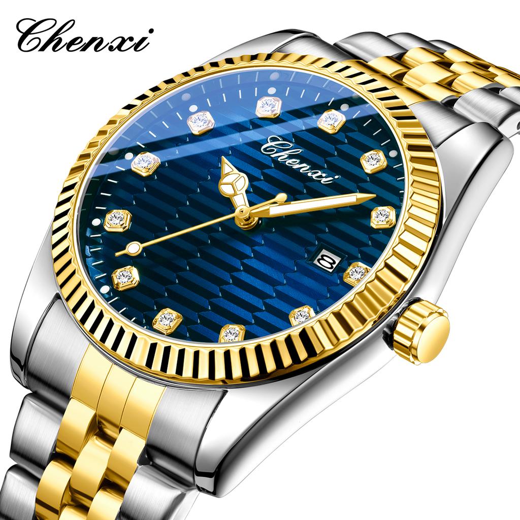 CHENXI Luxury Gold Stainless Steel Quartz Watches Men's Fashion Business Wristwatch Date Display, Water-Resistant Birthday Gift