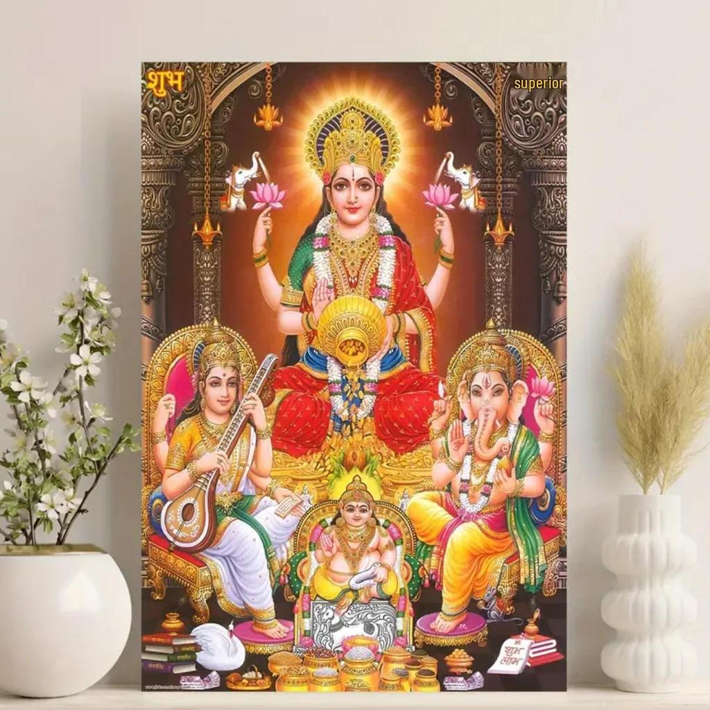 Indian Decorative Oil Painting on Canvas with Pine Wood Frame