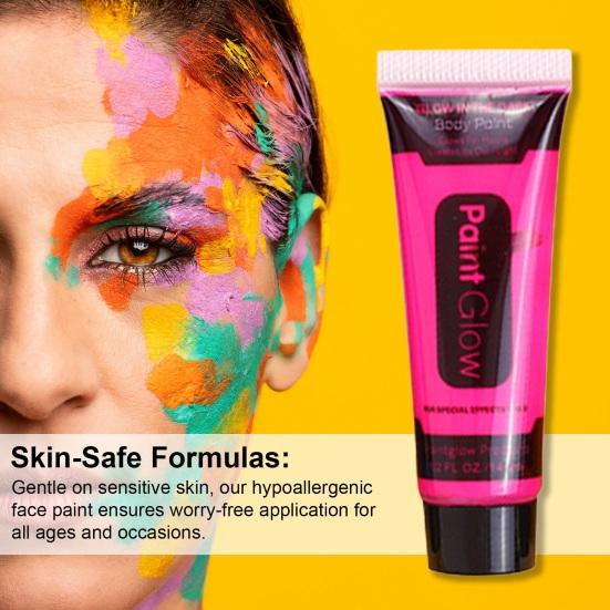 14.2ML UV Neon Face Paint Glow In The Dark Blacklight Fluorescent Water-Based Paint Washable Kids Adults Music Festivals Party Cosplay Makeup