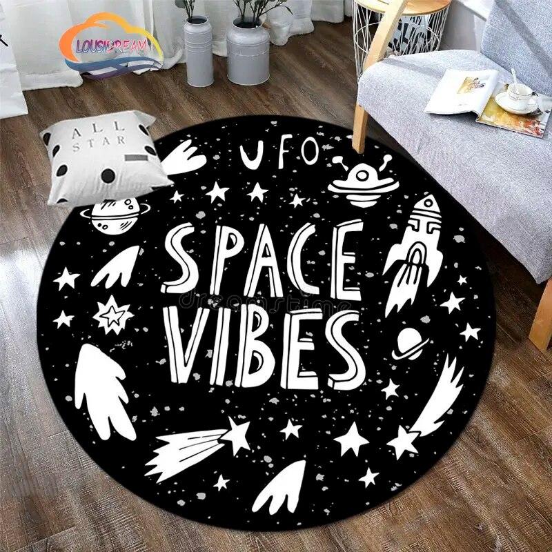 Космическая Вселенная вектор НЛО и множество планет в галактике круглые ковры для спальни Солнечная система детский ковер украшение гостиной