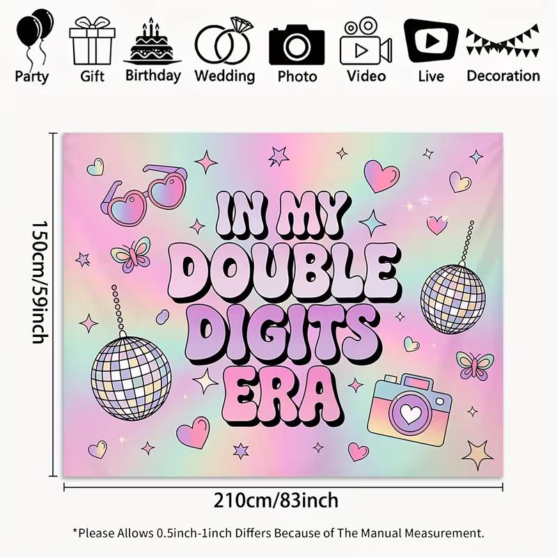2D Flat Printing Pastel Holographic Backdrop for Retro Groovy 10th Birthday Photoshoot
