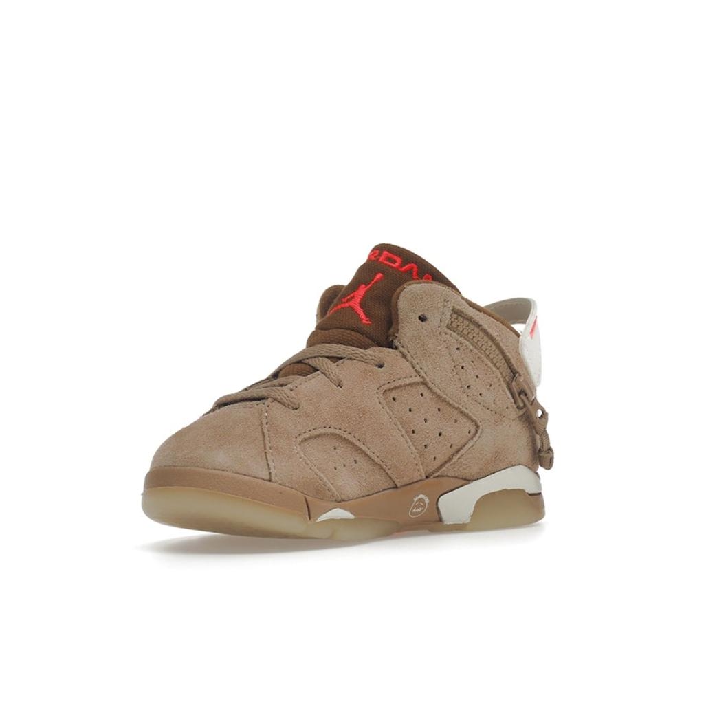 Детские кроссовки Travis Scott x Air Jordan 6 Retro TD British Khaki Tan Sail Ярко-Малиновые DH0692-200