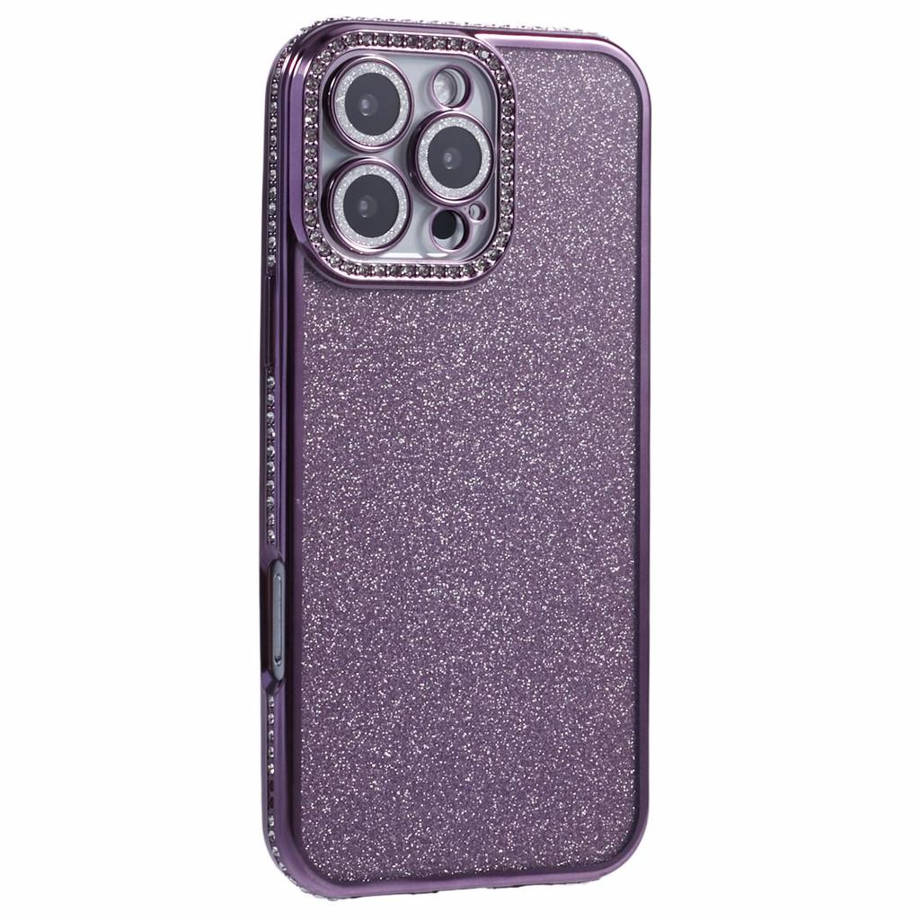 Чехол для iPhone 16 Pro Max Защита объектива камеры Прозрачная задняя крышка телефона Декор стразами с блестящей бумагой