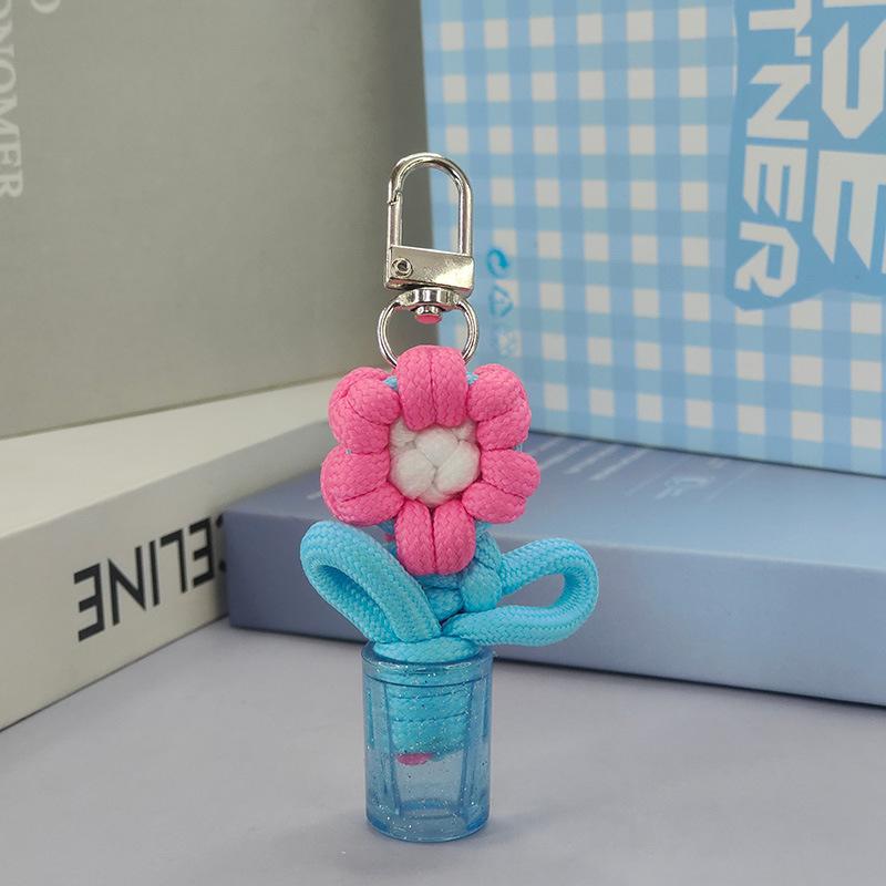 Adorable Handwoven Flower Keychain Mini Potted Vase Plant Charm Pendant for Girls Bag Accessory