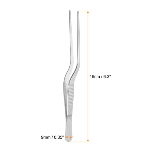 uxcell Offset Tweezers, 16cm, Stainless Steel, Precision Serrated Tip Tweezers for Kitchen and Gardening, Plated