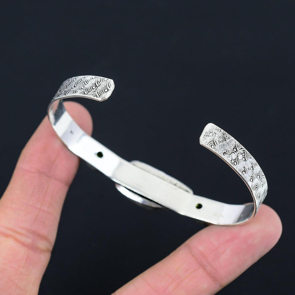 Daughters Day Sale Natural Moss Prehnite Peridot Sterling Silver Bangle Jewelry