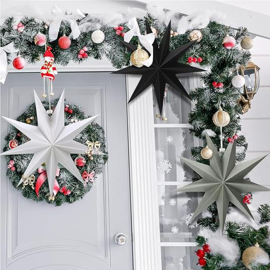 5 шт. Звездные фонари 12 дюймов Бумажные рождественские украшения 9-конечный Подвесной светильник Абажуры Винтаж Фермерский дом Рождественские украшения для вечеринки