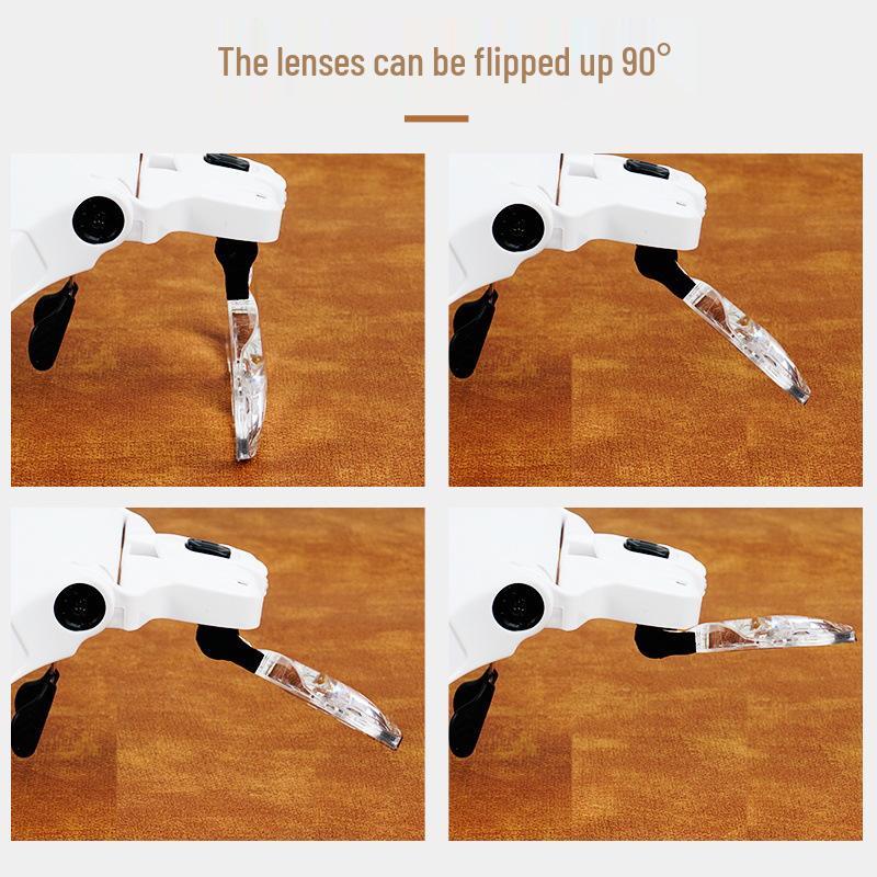 LED Head-Mounted Magnifying Glass for Circuit Board Repair, Eyelash Extension, and Nail Art