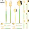 Gold 24Pcs Dinnerware Cutlery Set Knife Fork Coffee Spoon Tableware Set Mirror Stainless Steel Flatware Western Kitchen Silverware