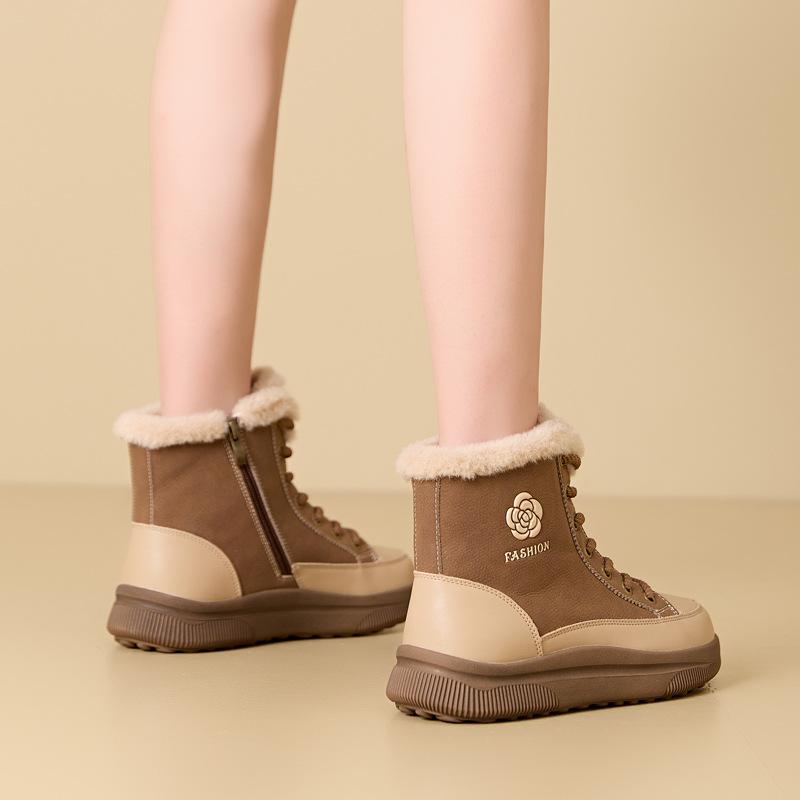 GKTINOO Genuine Leather Sneakers Women Snow Boots Casual Platform High Top Lace-up Winter Warm Plush Ladies Casual Shoes