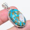 Natural Copper Blue Turquoise 925 Sterling Silver Jewelry Pendant 1.81" B8M02