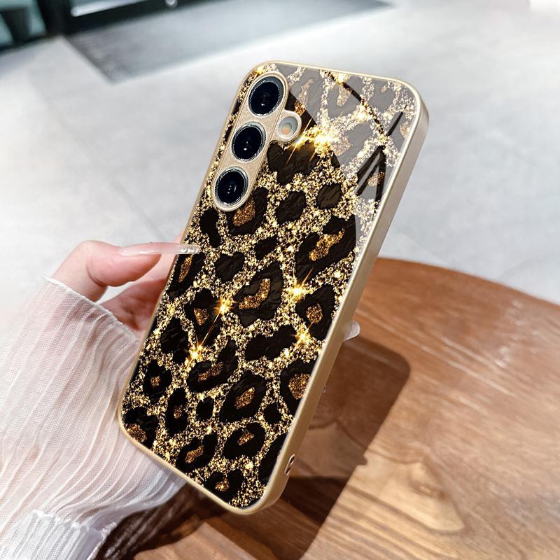 Glitter Leopard Print phone case s26 ultra case glass mobile phones for Samsung Galaxy S26 S25 S24 S23 S22 FE Ultra Plus