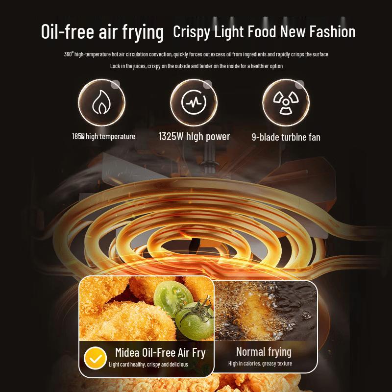 Midea 4.5L Electric Air Fryer with Knob Control CN plug (adapter included)