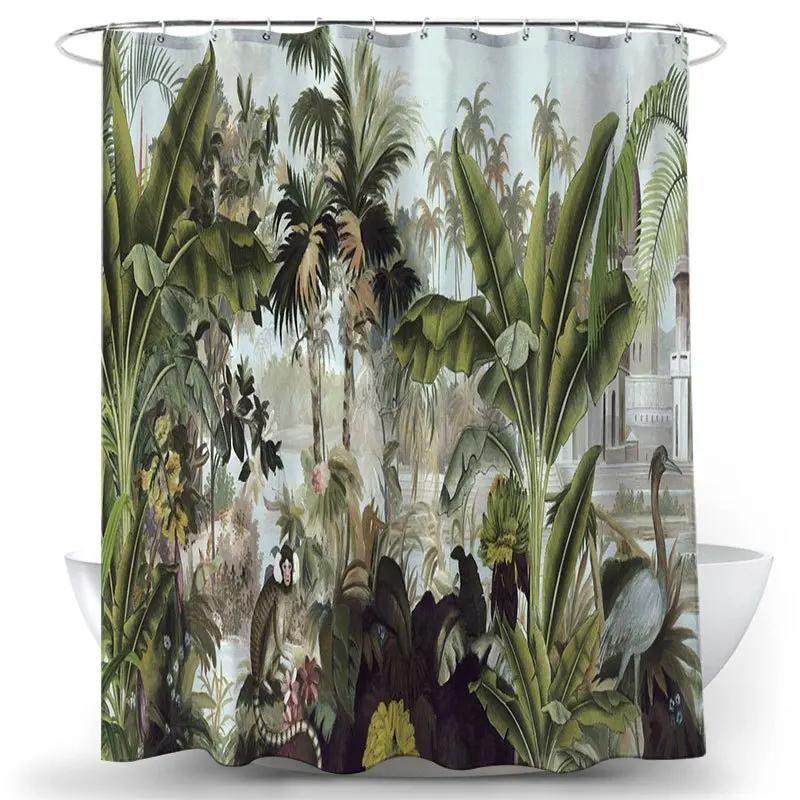 Занавеска для душа с тропическими растениями, зеленые листья, водонепроницаемая полиэстеровая занавеска для ванной комнаты, украшение для ванной в скандинавском стиле с крючком