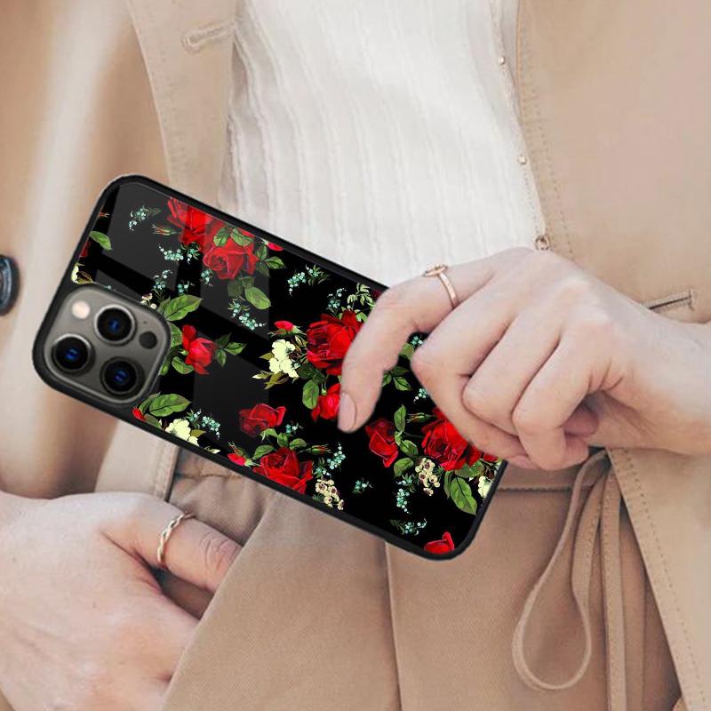 Цветочный чехол с магнитом для телефона с изображением розы для APPLE iPhone 17 Air 16 14 13 12 Pro Max 15 Plus Беспроводная зарядка с чехлом MagSafe