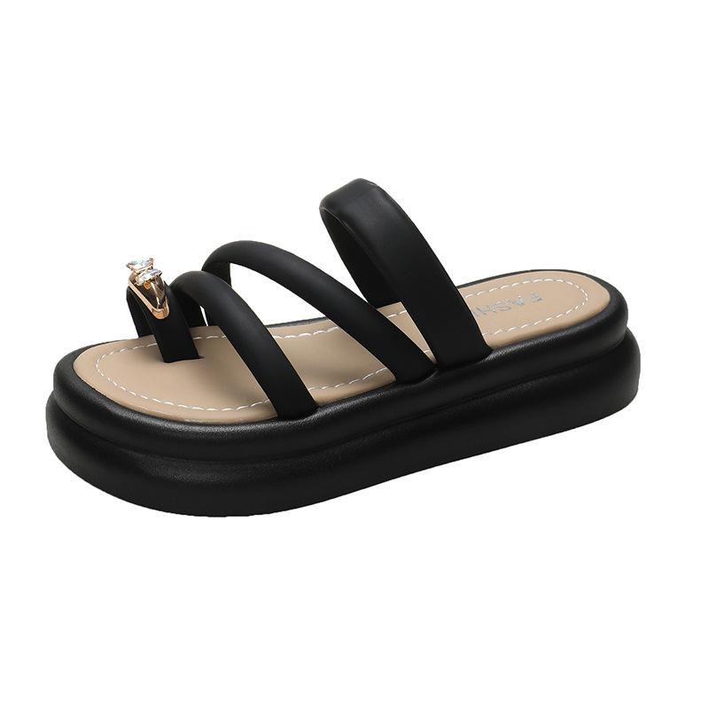 2025 Step on shit мягкие кожаные сандалии женские летние тапочки-бублики на толстой подошве носок с юбкой римские пляжные туфли