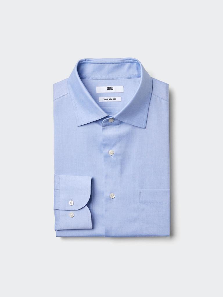 Uniqlo Рубашка Super Non Iron с длинным рукавом и полушироким воротником 