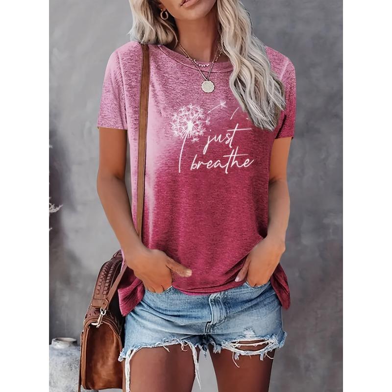 Plus Size Women's T-shirt Dandelion Print Gradient T-shirt Tops Street Casual T-shirt Summer Girls Loose Short Sleeve Tees